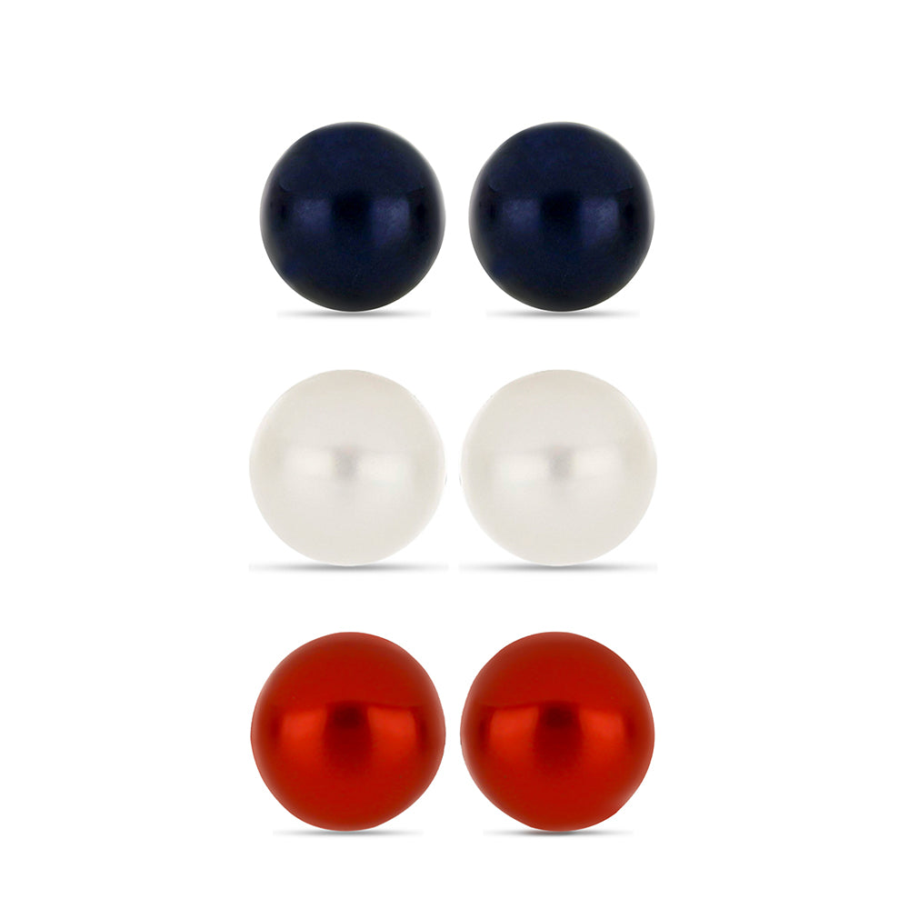 Conjunto de Prata com Banho de Ouro com Pérola Vermelha de Água Doce e Pérola de Água Doce Branca ( Brincos )