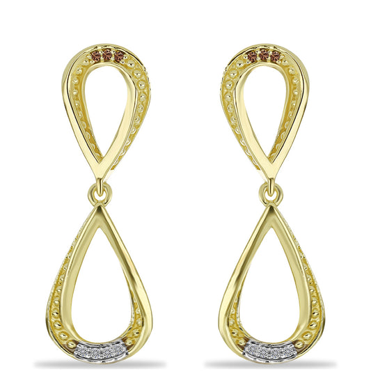 Brincos de Prata com Banho de Ouro com Diamante Champanhe e Diamante Branco