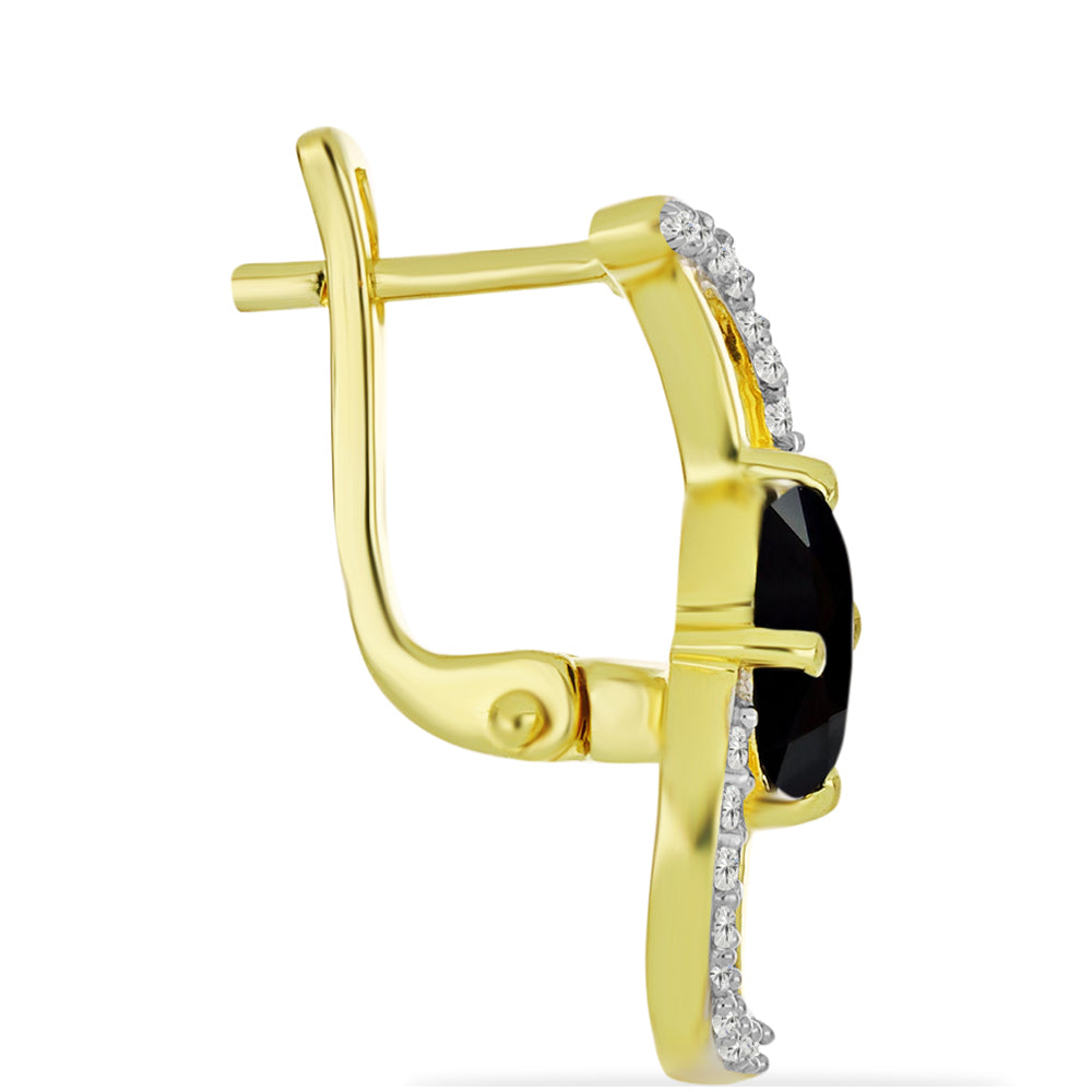 Brincos de Prata com Banho de Ouro com Ónix Preta e Topázio Branco