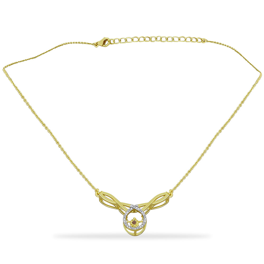 Colar de Prata com Banho de Ouro com Diamante Champanhe e Diamante Branco Contraste: Cabeca de Veado (800)