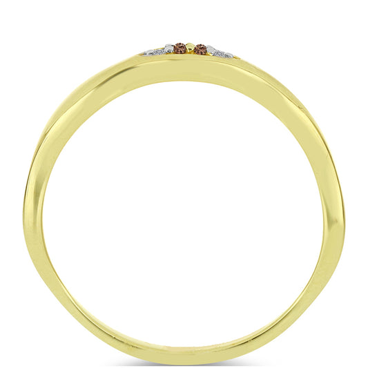 Anel de Prata com Banho de Ouro com Diamante Champanhe e Diamante Branco