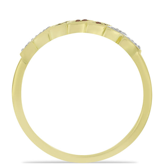 Anel de Prata com Banho de Ouro com Diamante Champanhe e Diamante Branco