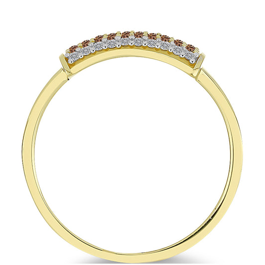 Anel de Prata com Banho de Ouro com Diamante Champanhe e Diamante Branco