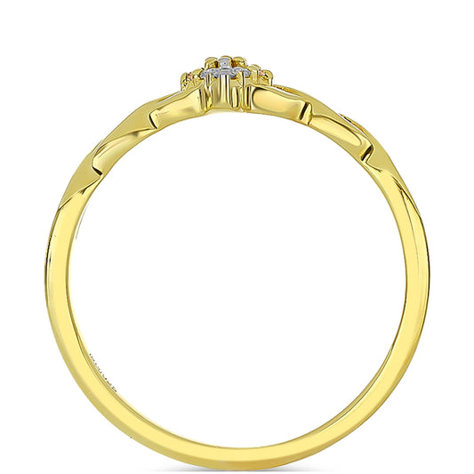 Anel de Prata com Banho de Ouro com Diamante Champanhe e Diamante Branco