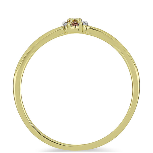 Anel de Prata com Banho de Ouro com Diamante Champanhe e Diamante Branco