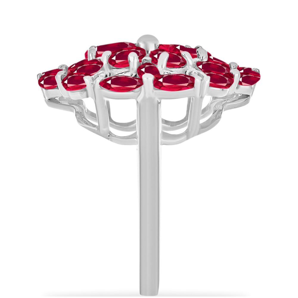 Anel de Prata com Rubi de Madagáscar e Diamante Branco Contraste: Cabeca de Veado (800)