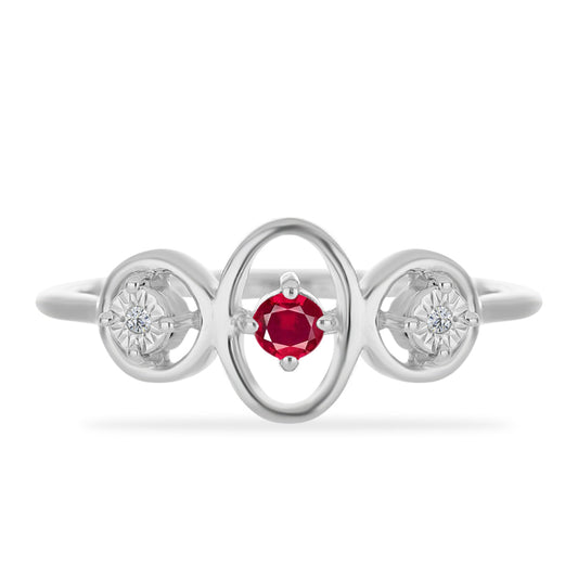 Anel de Prata com Rubi de Madagáscar e Diamante Branco