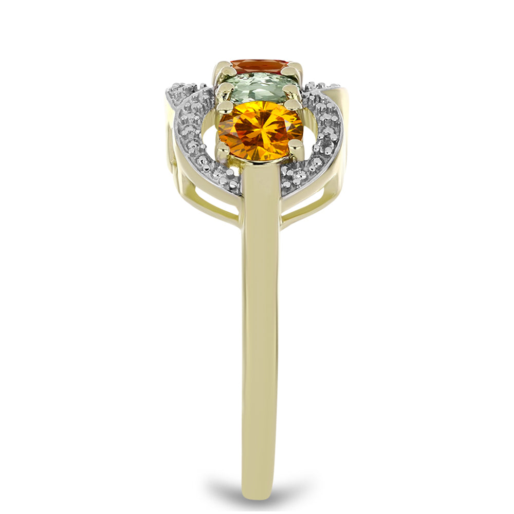 Anel de Prata com Banho de Ouro com Safira Arco-íris de Rosebery e Topázio Branco Contraste: Cabeca de Veado (800)