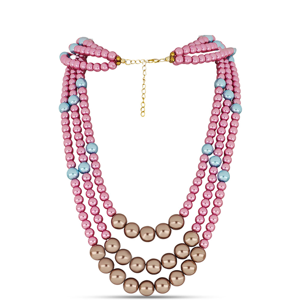 Colar de Prata com Banho de Ouro com Pérola de Água Doce Azul e Pérola cor-de-rosa de água doce