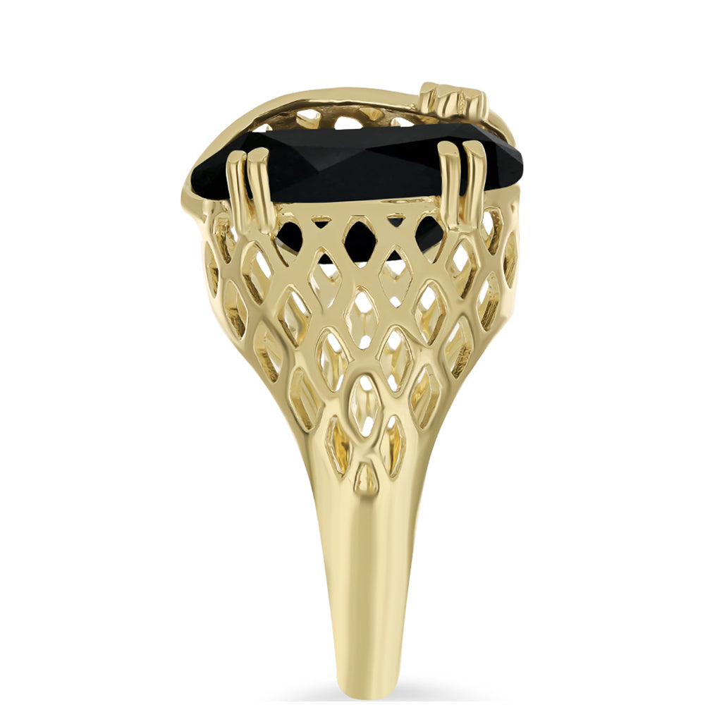 Anel de Prata com Banho de Ouro com Ónix Preta de Suwar Contraste: Cabeca de Veado (800)