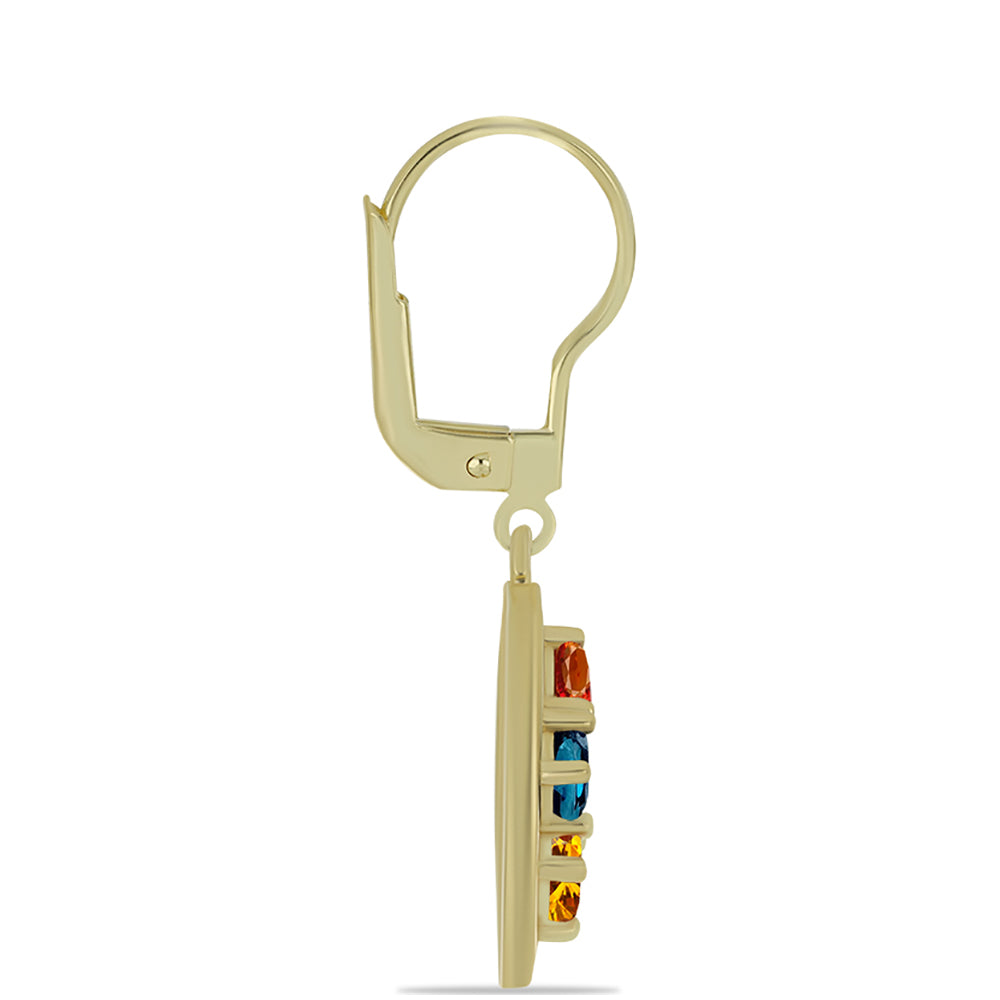 Brincos de Prata com Banho de Ouro com Safira Arco-íris de Rosebery e Topázio Branco