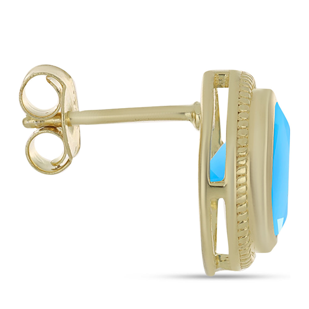 Brincos de Prata com Banho de Ouro com Calcedônia Aqua