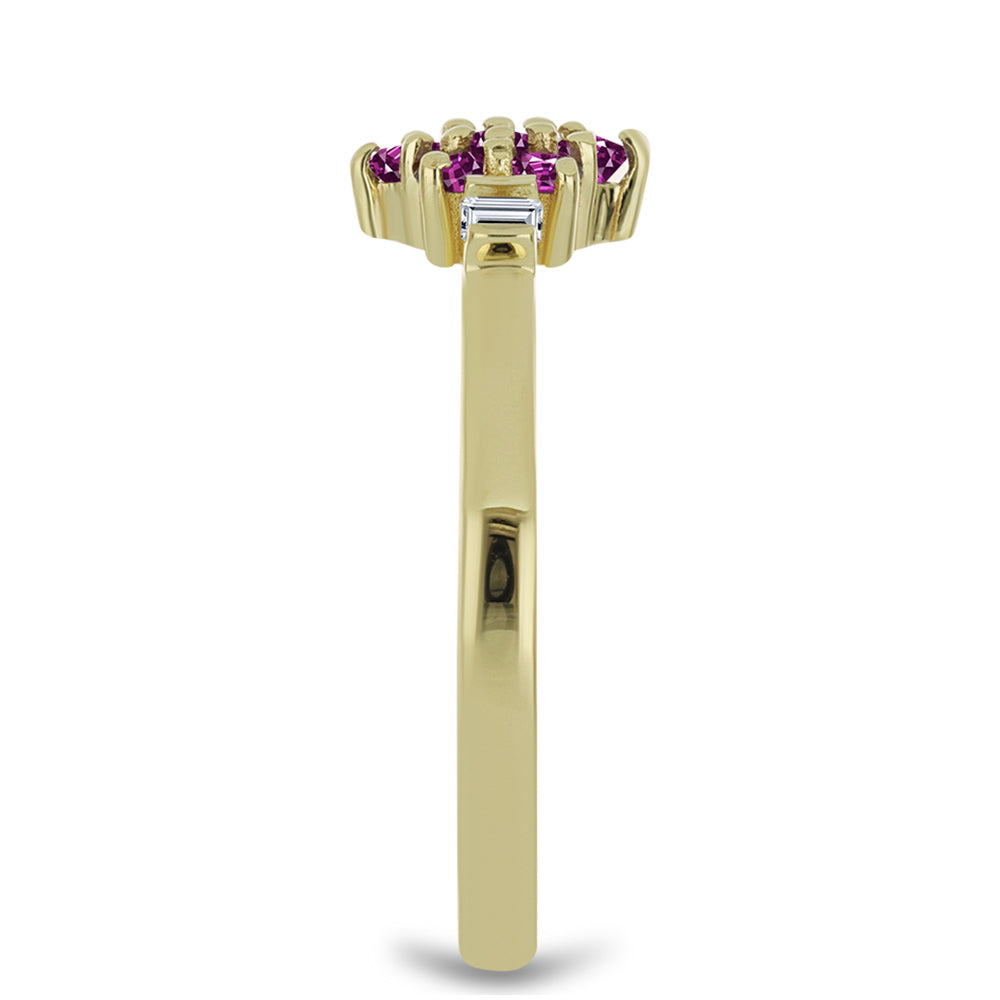 Anel de Prata com Banho de Ouro com Safira Roxa e Topázio Branco