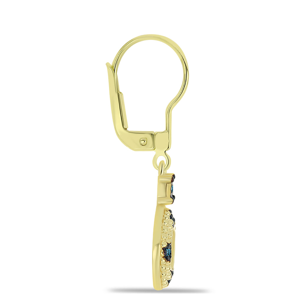 Brincos de Prata com Banho de Ouro com Diamante Azul