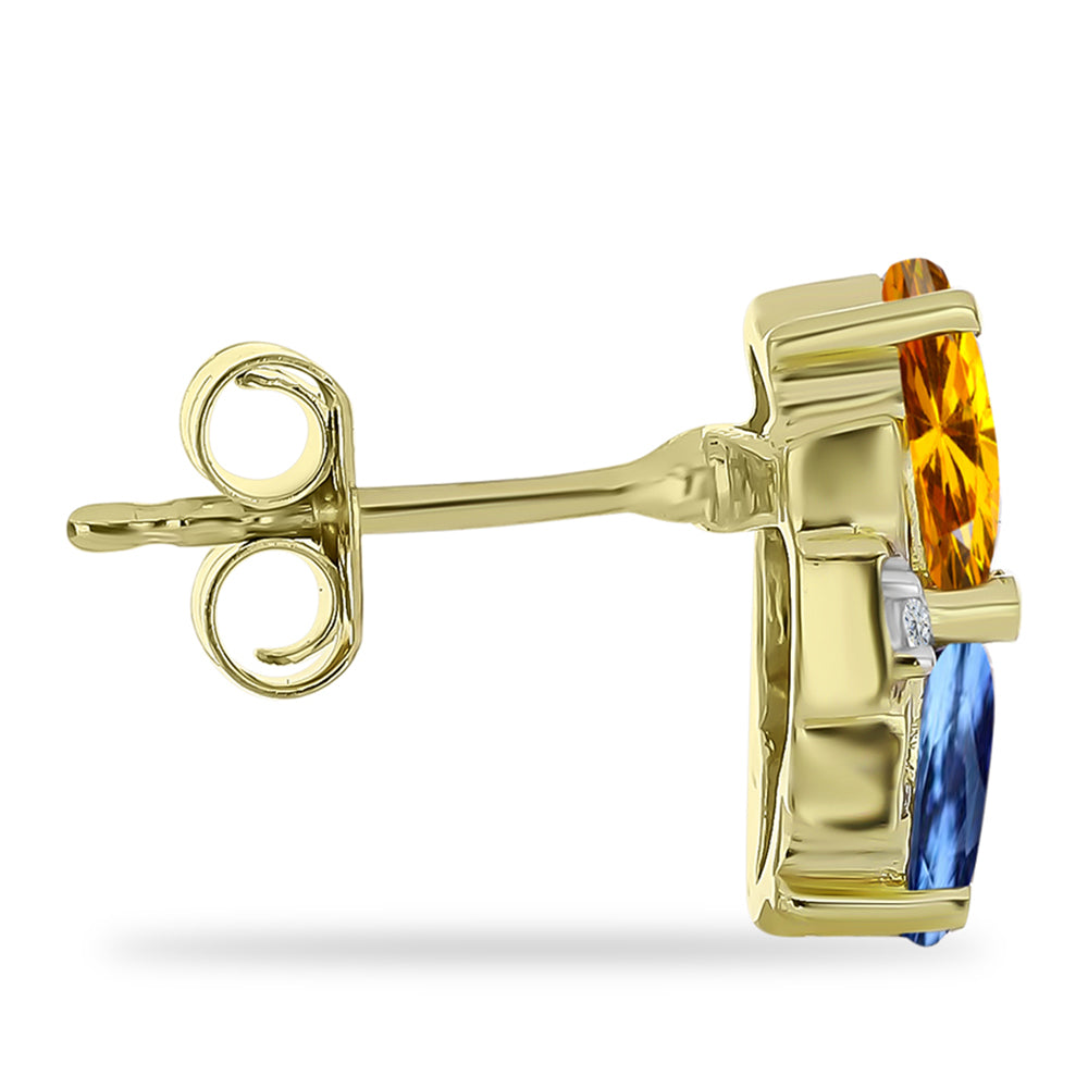 Brincos de Prata com Banho de Ouro com Safira Arco-íris de Rosebery e Topázio Branco