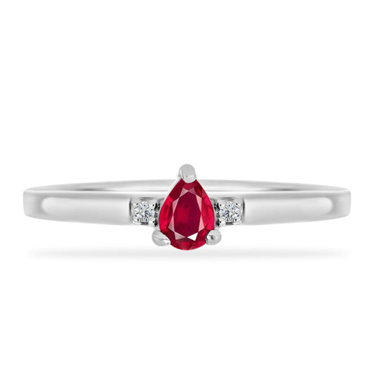 Anel de Prata com Rubi de Madagáscar e Diamante Branco