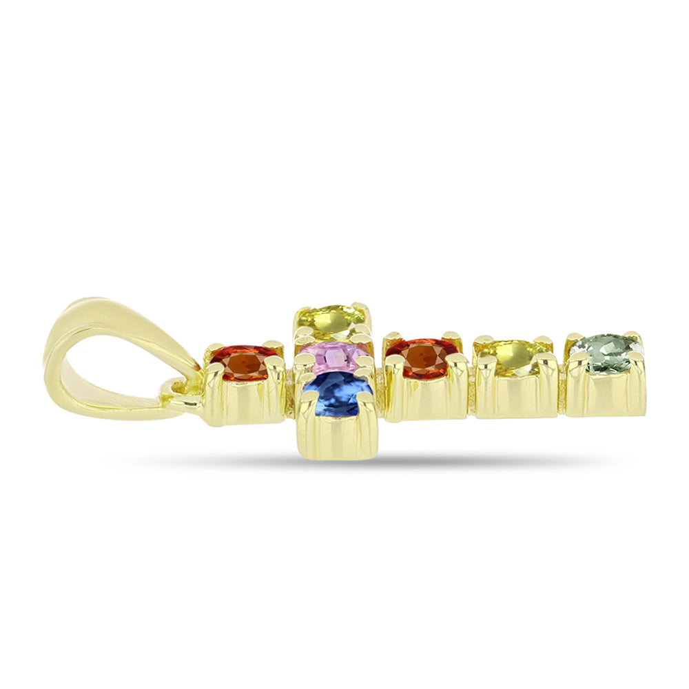 Cruz Pendente de Prata com Banho de Ouro com Safira Arco-íris de Rosebery