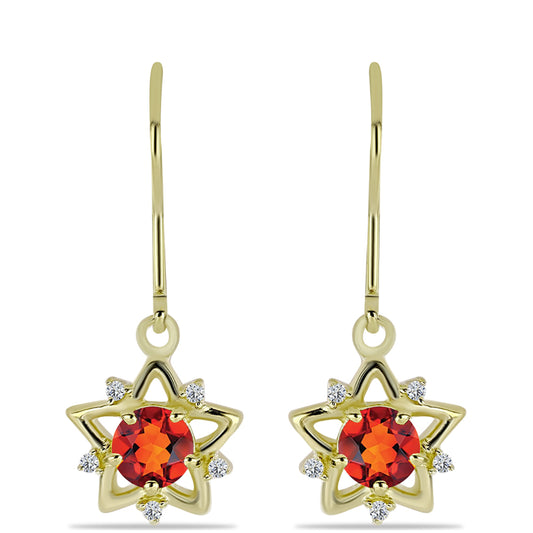 Brincos de Prata com Banho de Ouro com Citrino Madeira e Topázio Branco