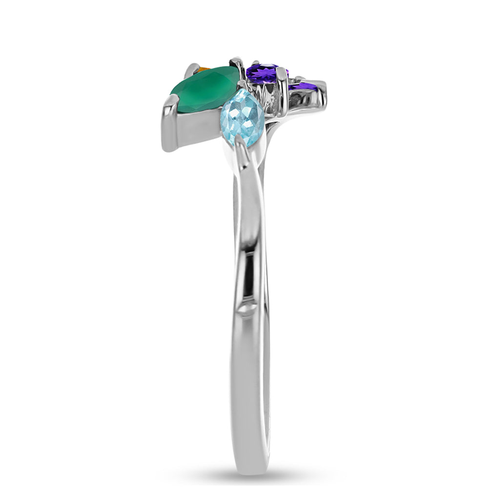 Anel de Prata com Ametista de Marrocos e Ágata Verde