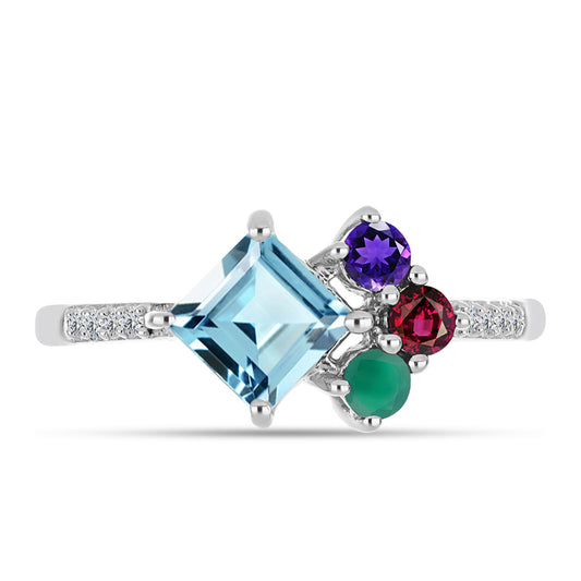 Anel de Prata com Ametista de Marrocos e Ágata Verde