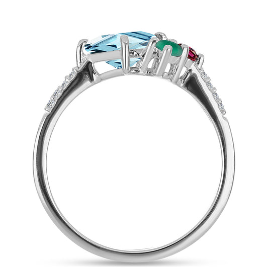 Anel de Prata com Ametista de Marrocos e Ágata Verde