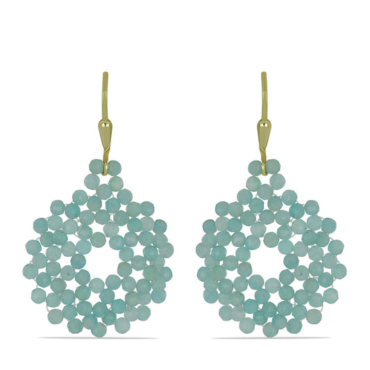 Brincos de Prata com Banho de Ouro com Amazonita