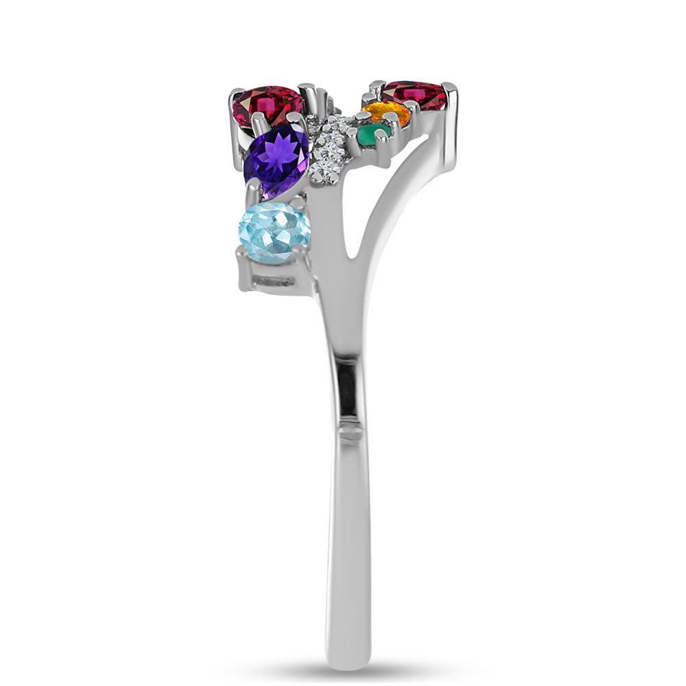 Anel de Prata com Ametista de Marrocos e Ágata Verde