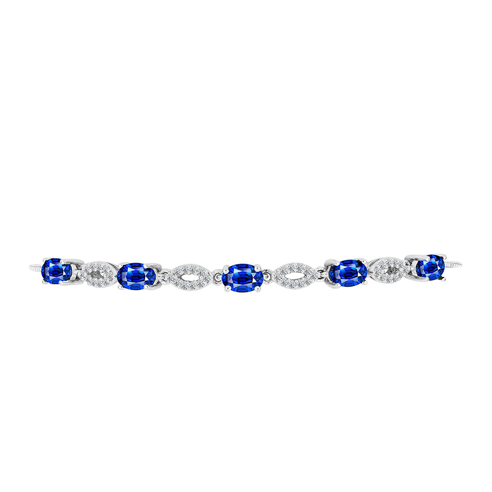 Pulseira de Prata com Safira Azul Australiana e Topázio Branco Contraste: Cabeca de Veado (800)