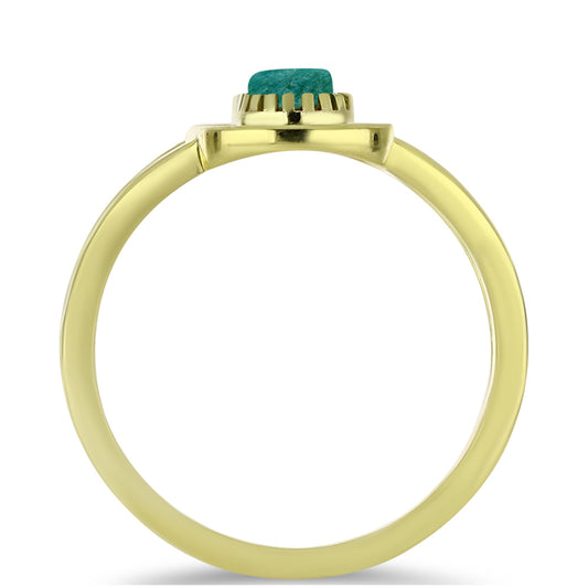 Anel de Prata com Banho de Ouro com Amazonita Contraste: Cabeca de Veado (800)