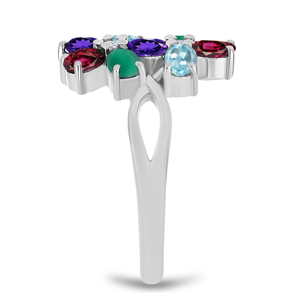 Anel de Prata com Ametista de Marrocos e Ágata Verde Contraste: Cabeca de Veado (800)