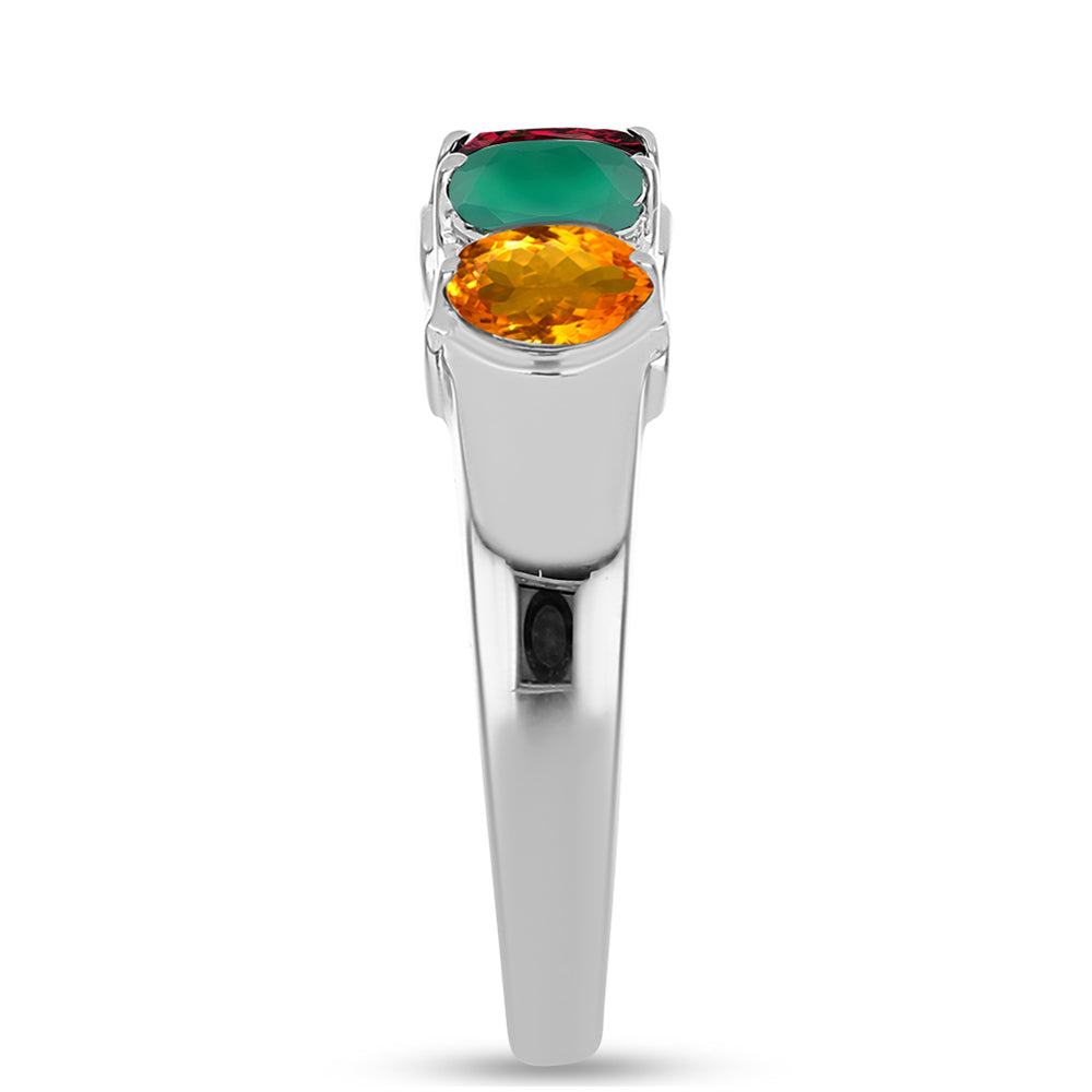 Anel de Prata com Ametista de Marrocos e Ágata Verde