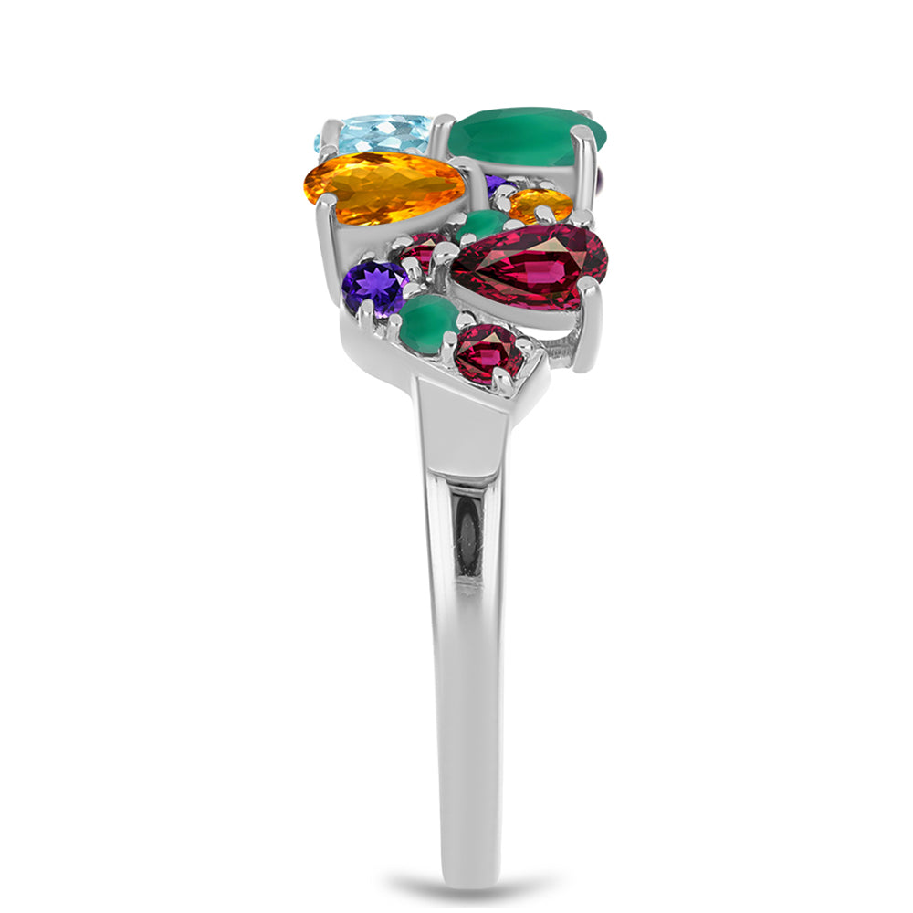 Anel de Prata com Ametista de Marrocos e Ágata Verde Contraste: Cabeca de Veado (800)