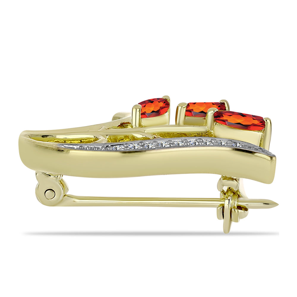 Alfinete de Prata com Banho de Ouro com Citrino Madeira e Topázio Branco Contraste: Cabeca de Veado (800)