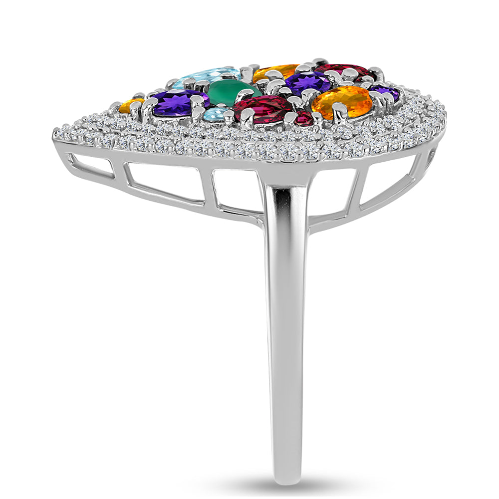 Anel de Prata com Ametista de Marrocos e Ágata Verde Contraste: Cabeca de Veado (800)