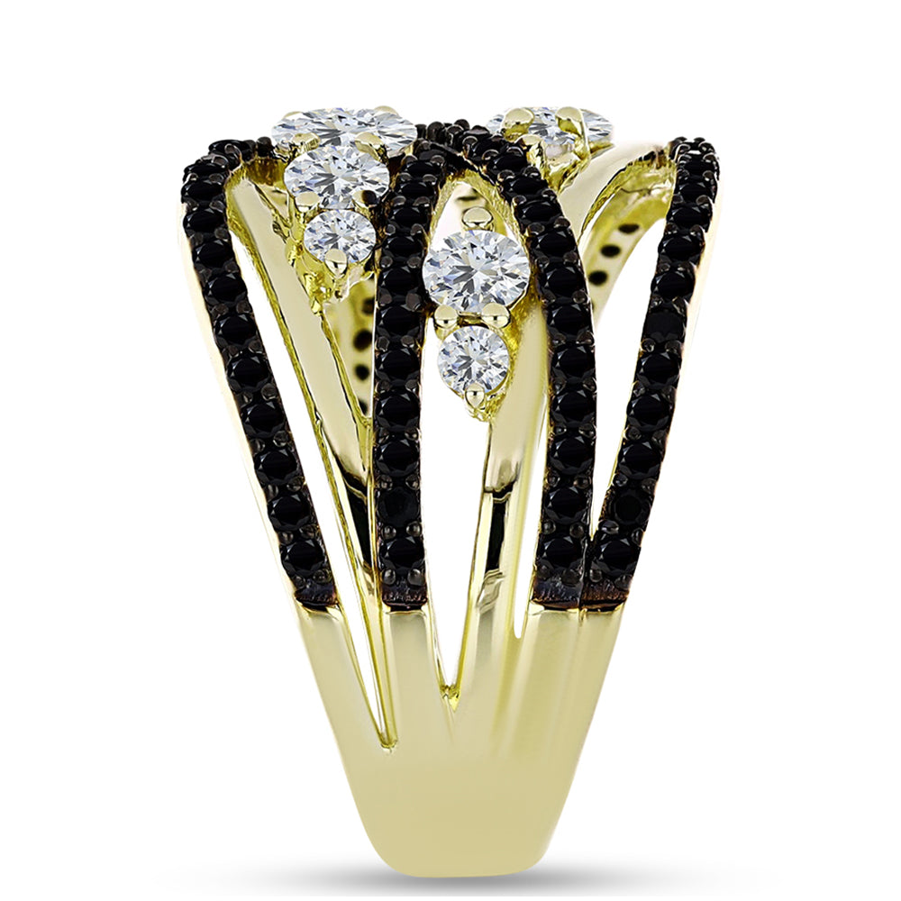 Anel de Prata com Banho de Ouro com Espinela Preta e Topázio Branco Contraste: Cabeca de Veado (800)