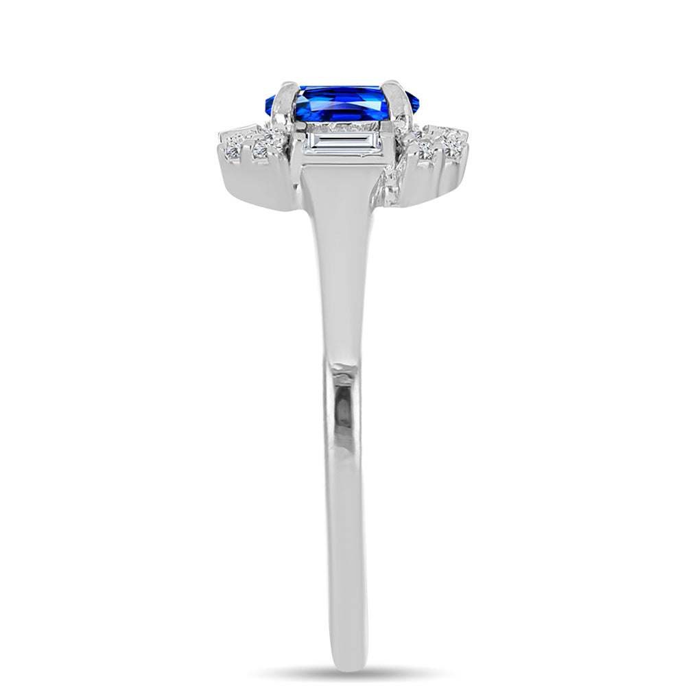 Anel de Prata com Safira Azul Australiana e Zircão Branco