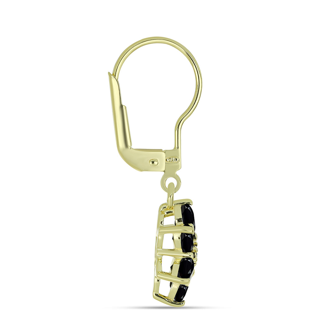 Brincos de Prata com Banho de Ouro com Espinela Preta e Topázio Branco