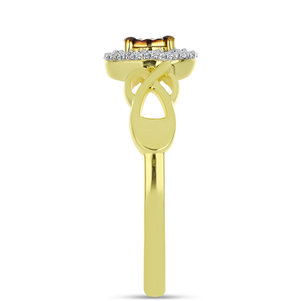 Anel de Prata com Banho de Ouro com Diamante Azul e Topázio Branco