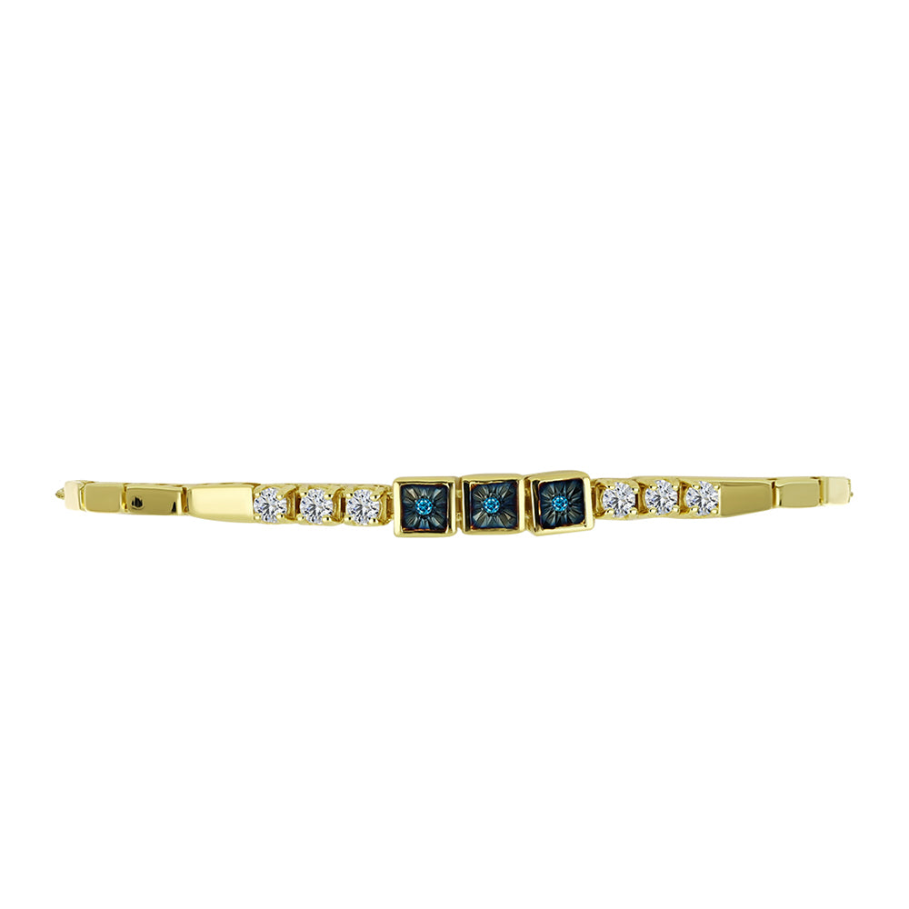Pulseira de Prata com Banho de Ouro com Diamante Azul e Topázio Branco Contraste: Cabeca de Veado (800)
