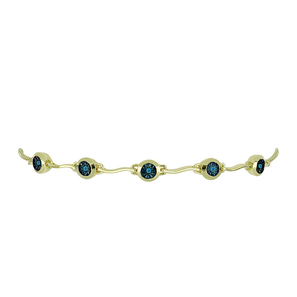 Pulseira de Prata com Banho de Ouro com Diamante Azul Contraste: Cabeca de Veado (800)