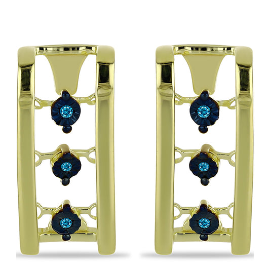 Brincos de Prata com Banho de Ouro com Diamante Azul