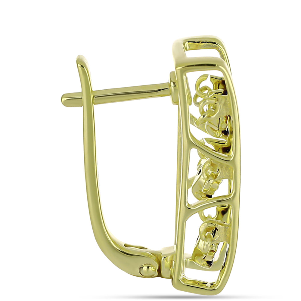 Brincos de Prata com Banho de Ouro com Diamante Azul