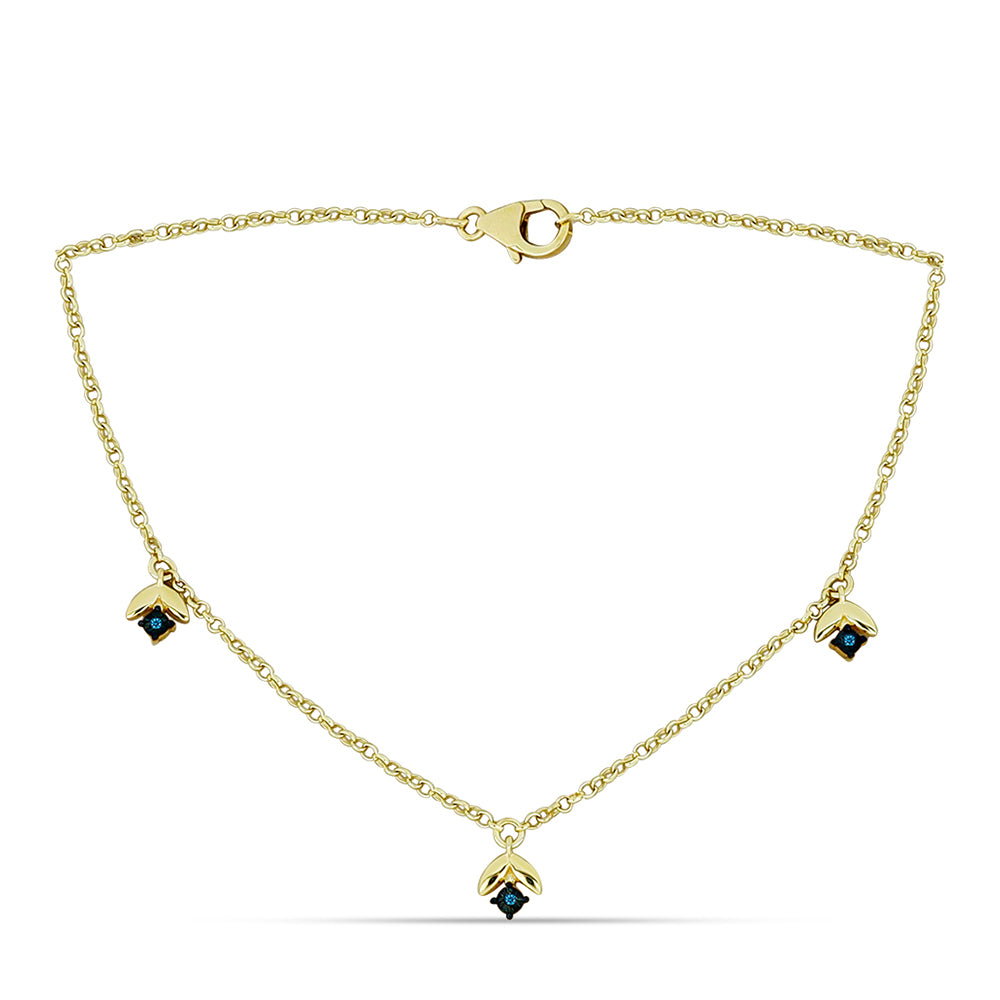 Colar de Prata com Banho de Ouro com Diamante Azul Contraste: Cabeca de Veado (800)