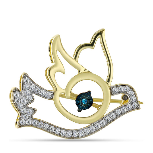 Alfinete de Prata com Banho de Ouro com Diamante Azul e Topázio Branco Contraste: Cabeca de Veado (800)