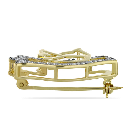Alfinete de Prata com Banho de Ouro com Diamante Azul e Topázio Branco Contraste: Cabeca de Veado (800)