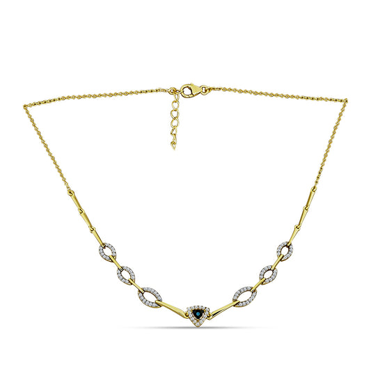 Colar de Prata com Banho de Ouro com Diamante Azul e Topázio Branco Contraste: Cabeca de Veado (800)