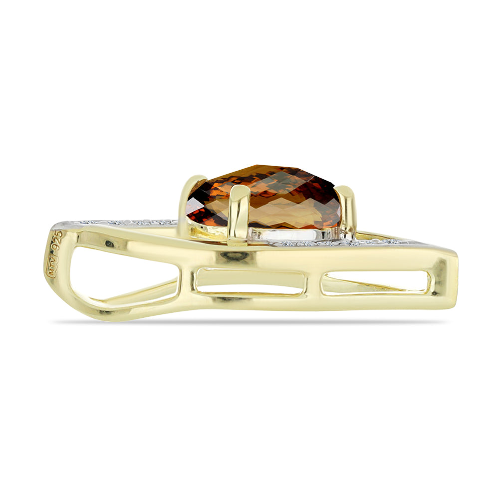 Pendente de Prata com Banho de Ouro com Quartzo Cognac e Topázio Branco