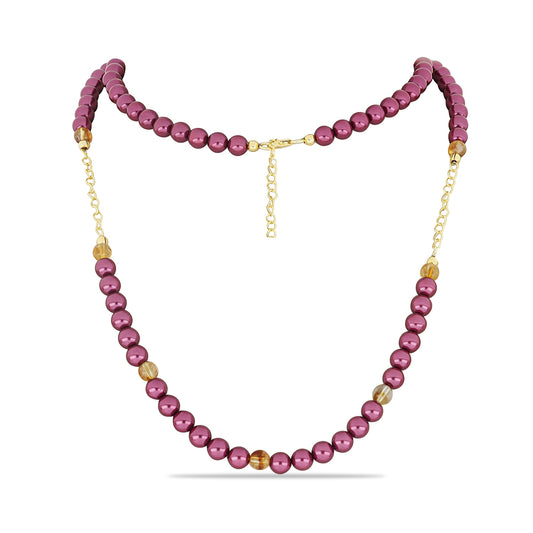 Colar de Prata com Banho de Ouro com Pérola de Água Doce Roxo e Citrino de Ural