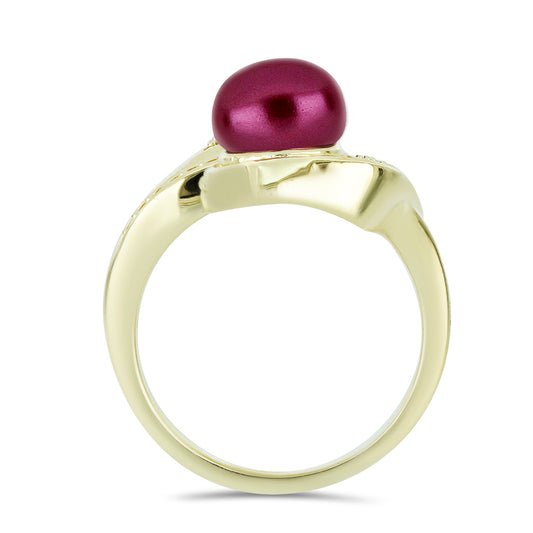Anel de Prata com Banho de Ouro com Pérola de Água Doce Roxo e Citrino de Ural Contraste: Cabeca de Veado (800)