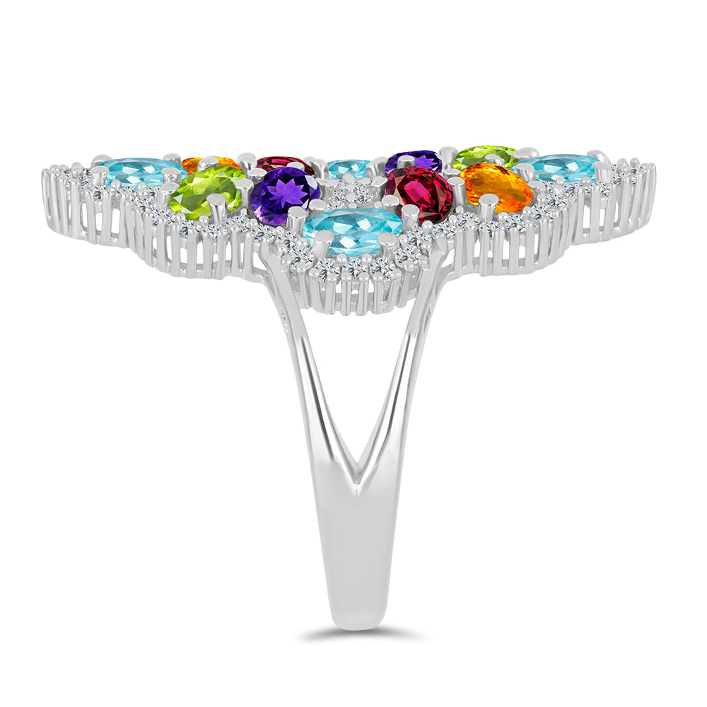 Anel de Prata com Ametista de Marrocos e Peridoto de Changbai Contraste: Cabeca de Veado (800)